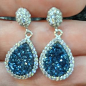 Jewelry - Beautiful Blue Druzy and Crystal Earrings Jewelry - Beautiful Blue Druzy and Crystal Earrings